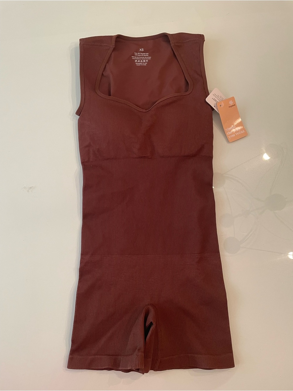 Seamless Ribbed Scoop-Shot Shapewear Romper in Deep Burgundy